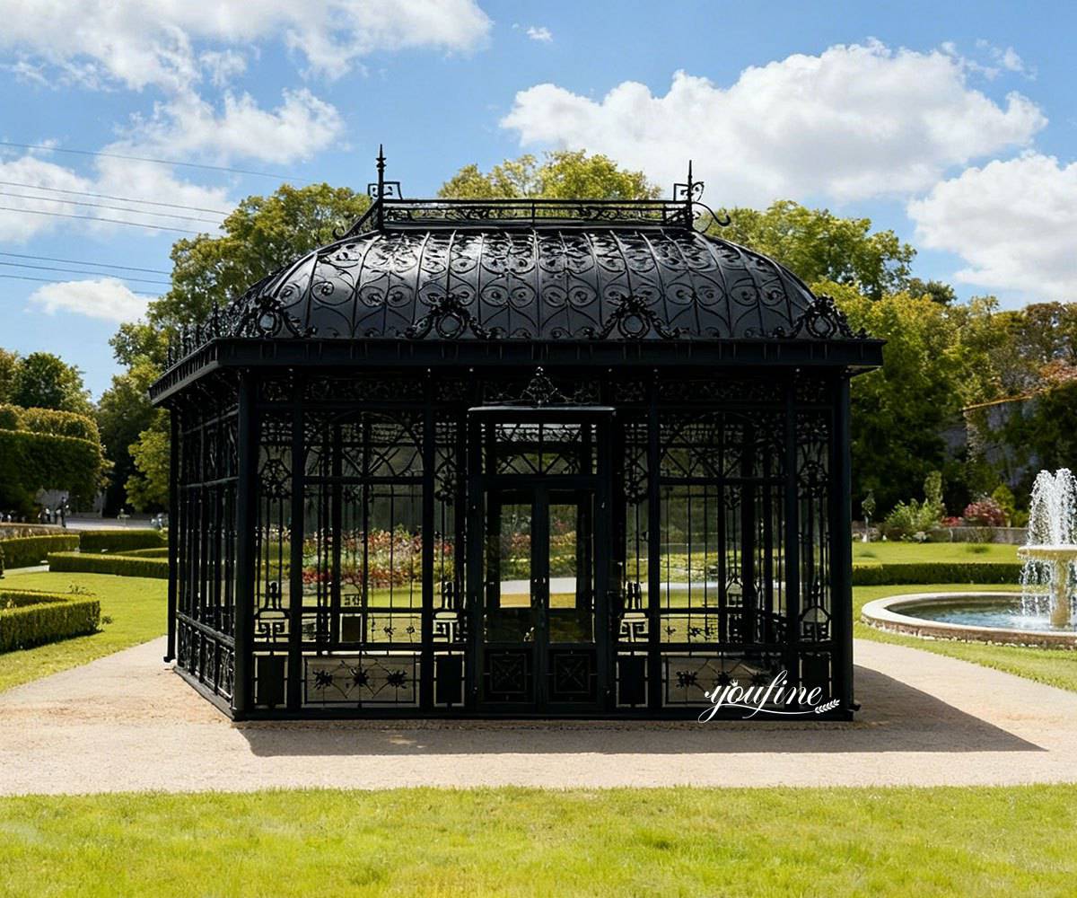 black victorian iron greenhouse