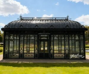 large black victorian iron greenhouse
