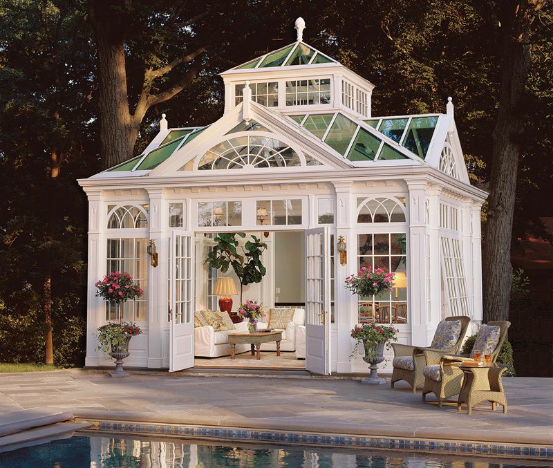 white swimming pool sunroom
