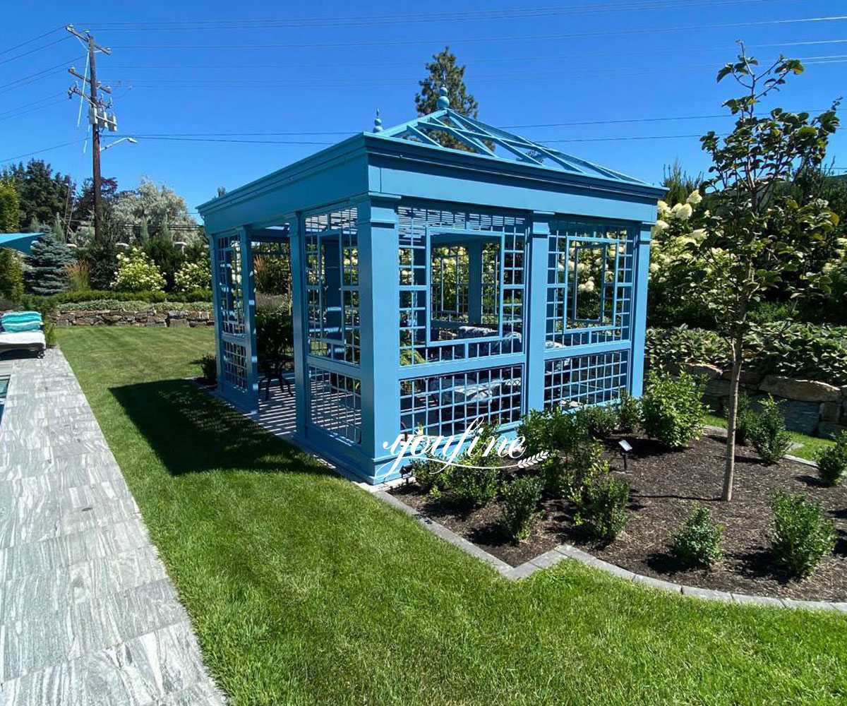 wrought iron modern backyard greenhouse