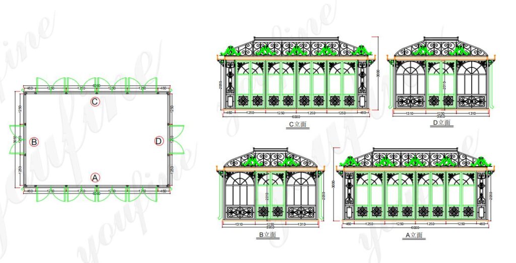 black glass greenhouse drawing