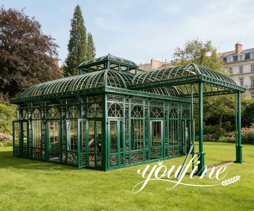 custom glass greenhouse with a canopy