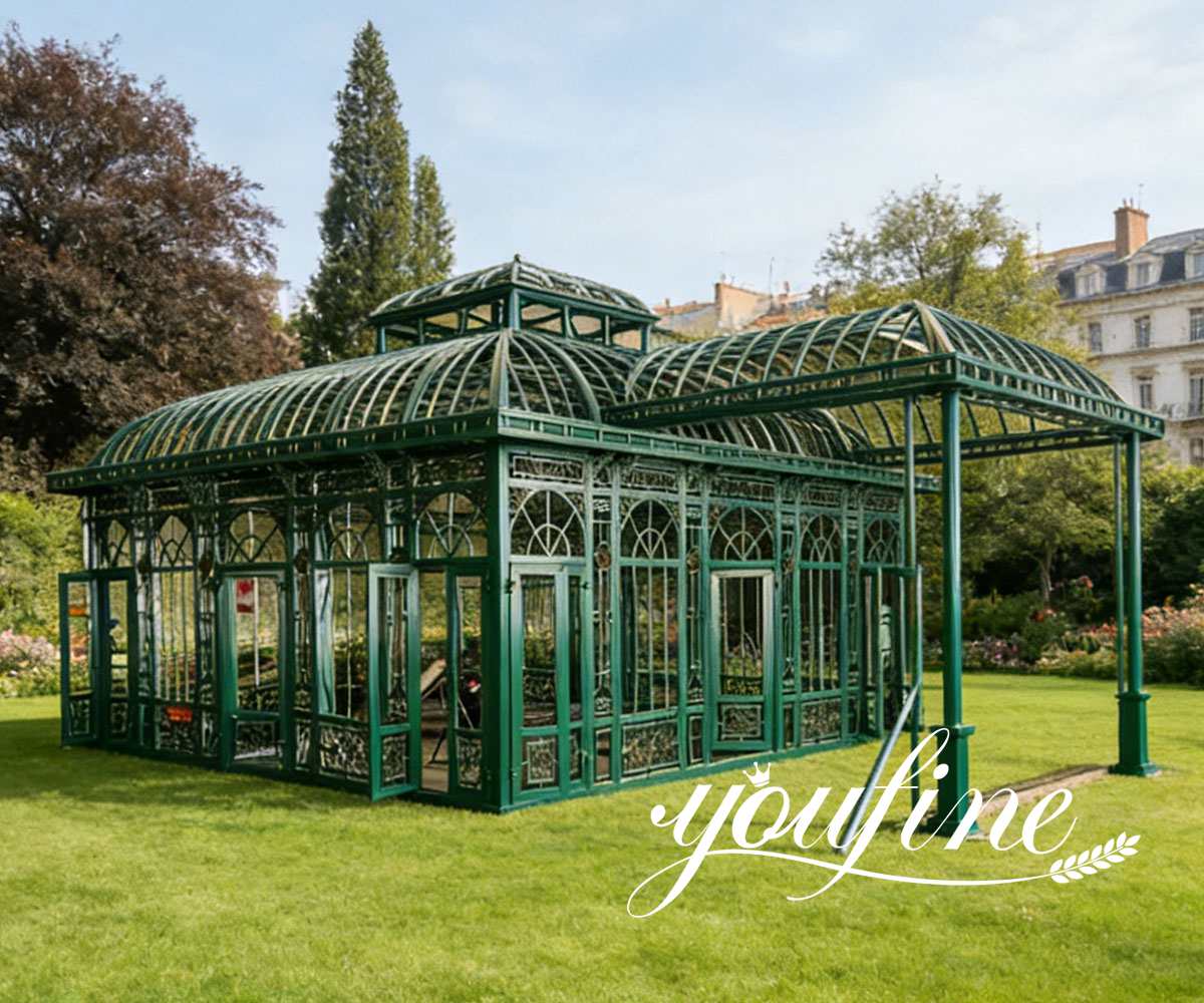 custom glass greenhouse with a canopy