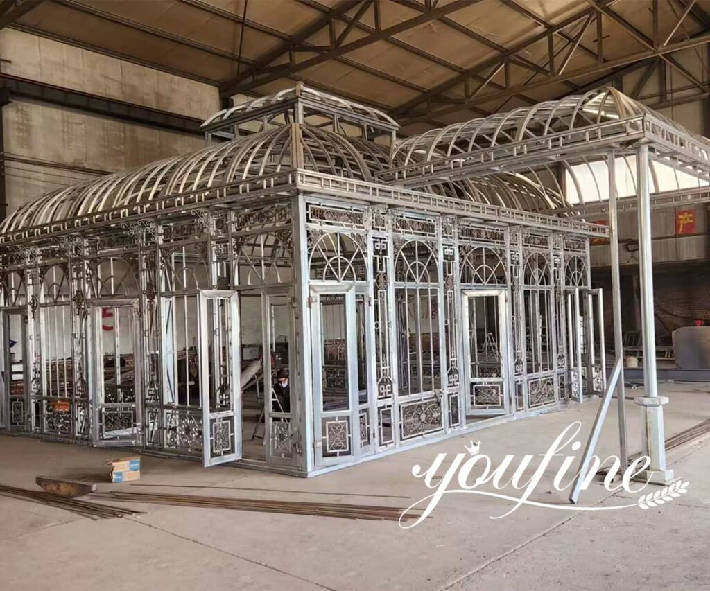 custom glass iron greenhouse with a canopy
