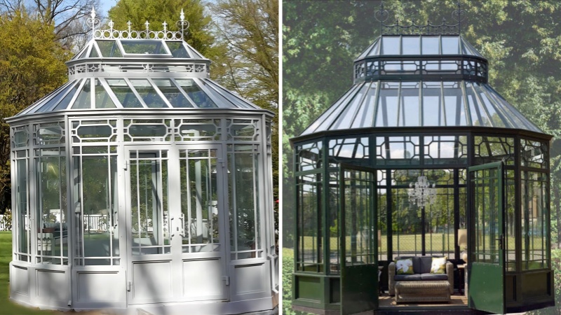 different color of backyard glass greenhouse