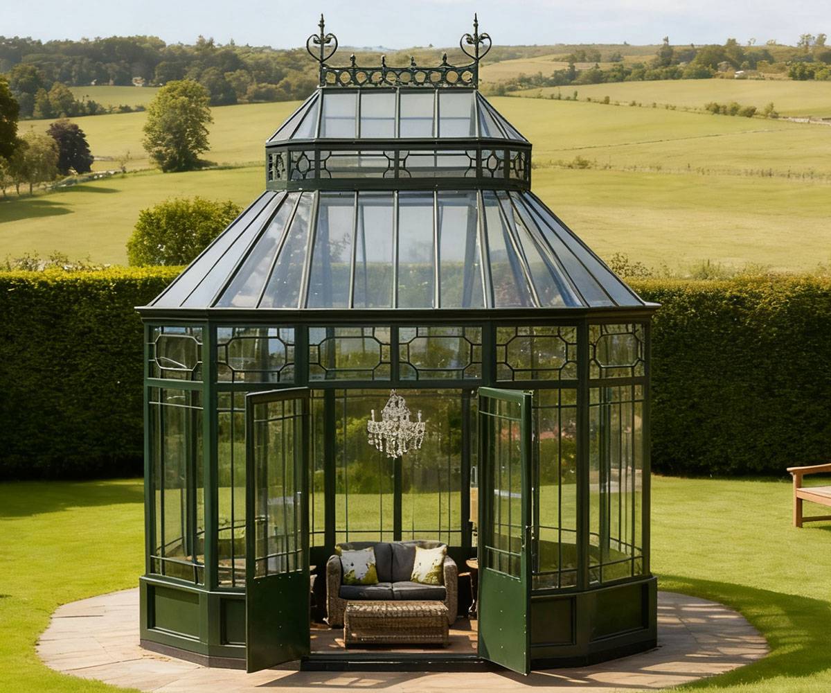 glass backyard greenhouse