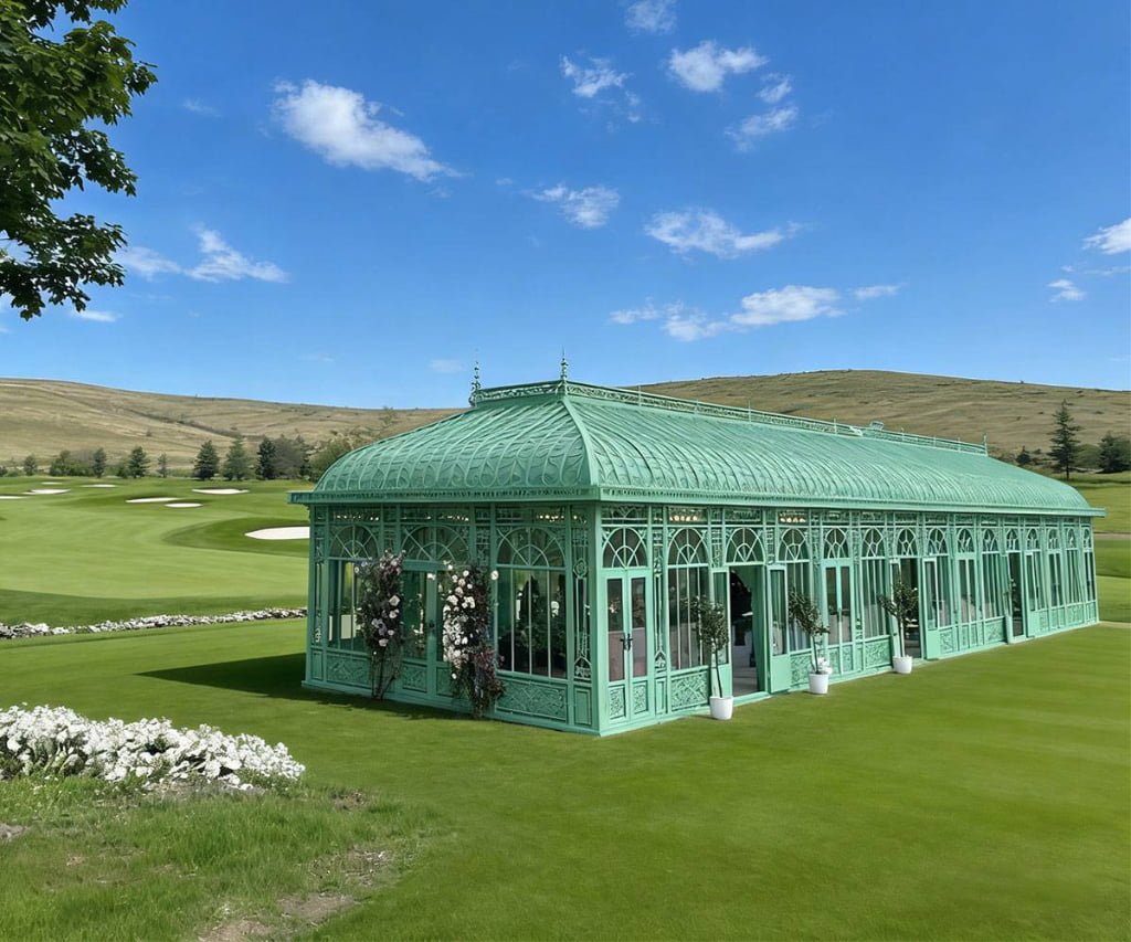 huge glass wrought iron greenhouse