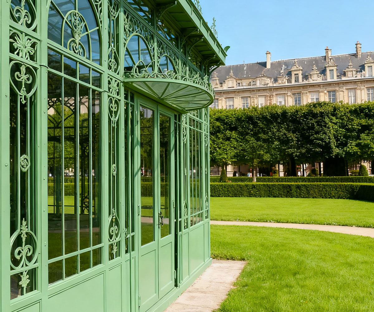 large glass greenhouse detail