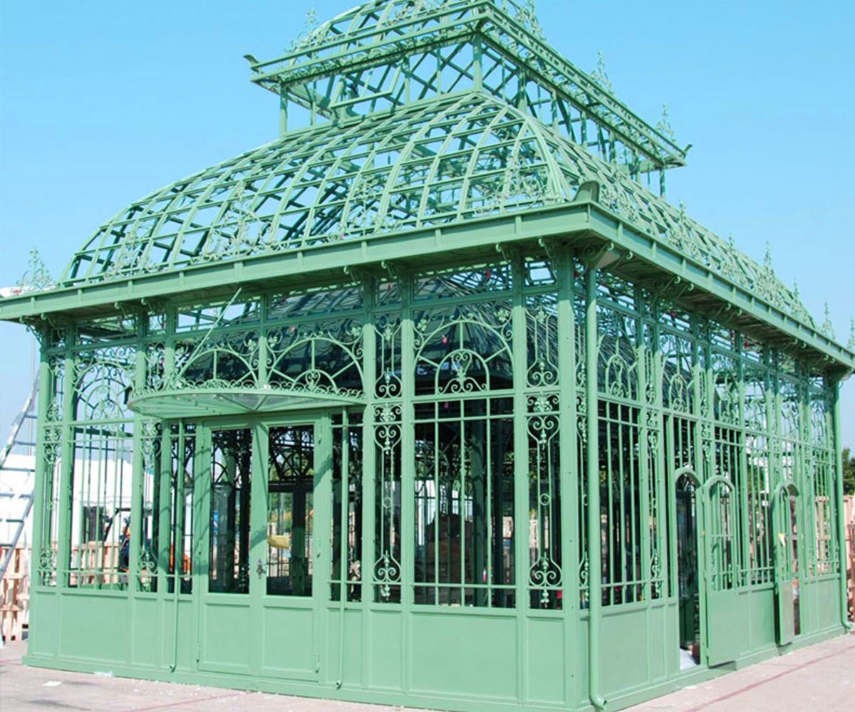 large iron glass greenhouse