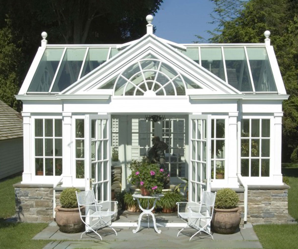large modern glass iron greenhouse