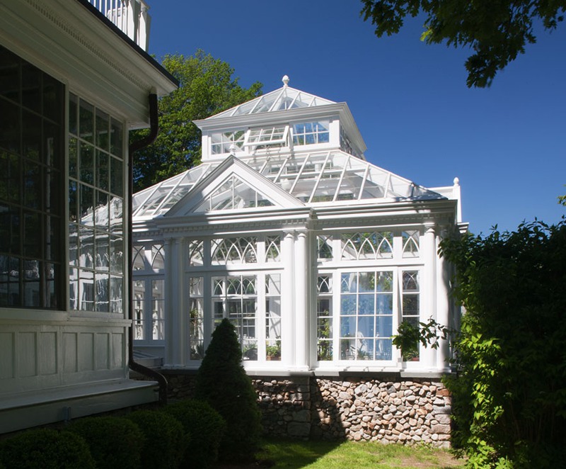 large white glass greenhouse