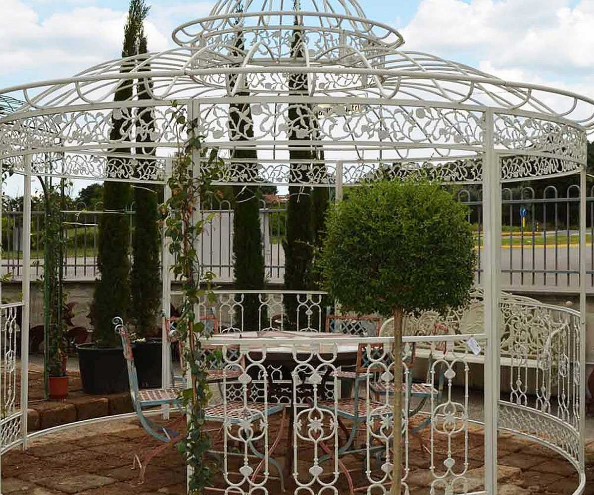 large white round iron gazebo