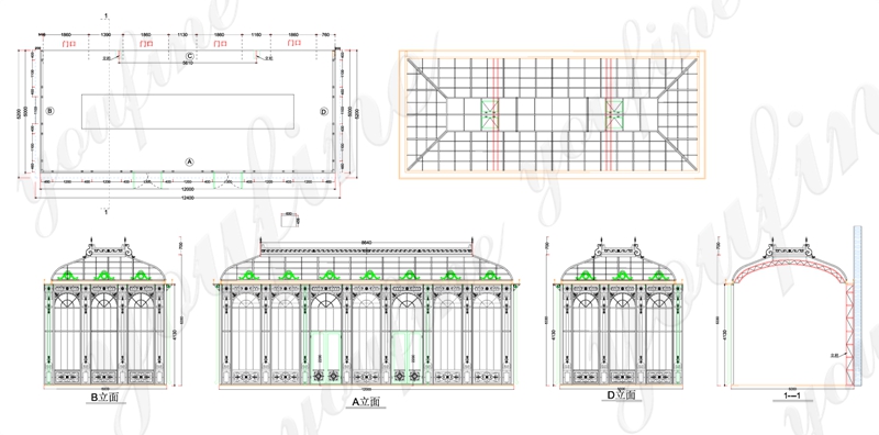 lean to glass greenhouse 3D Drawing