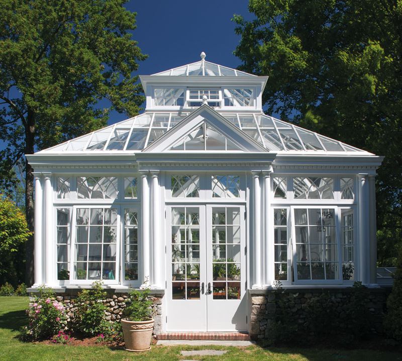 white glass greenhouse