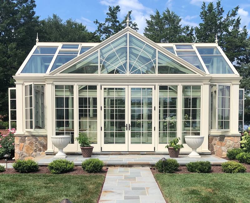 white iron glass greenhouse