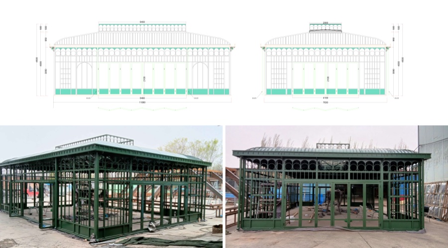 large residential greenhouse Drawing & Tset-installation