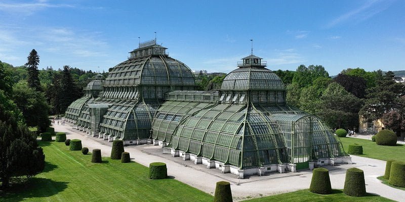 Aerial view of the Palm House in the park at Schönbrunn Palace