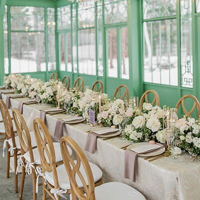 Long Table Dinner Banquet in Wedding Conservatory