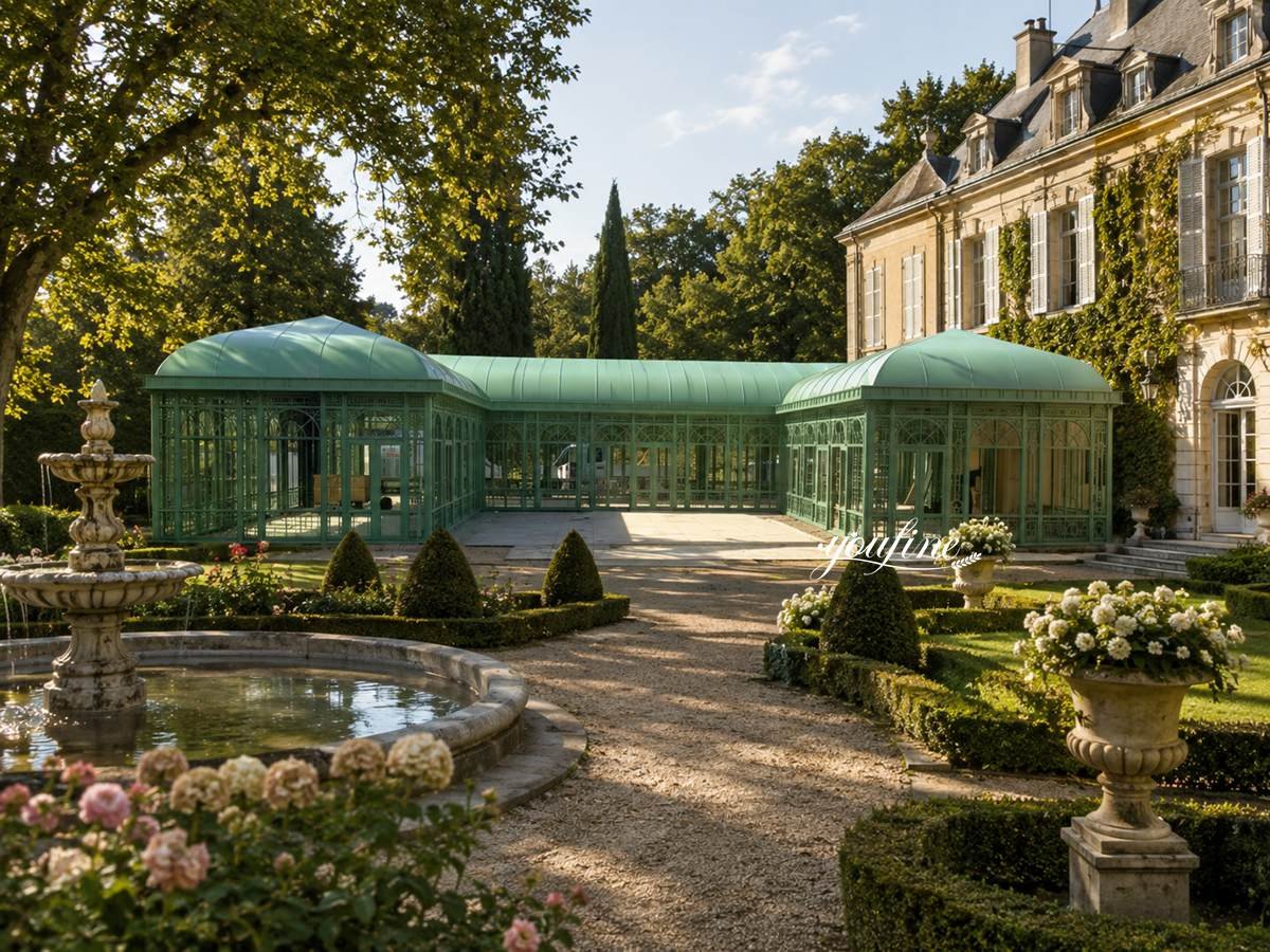 iron greenhouse with porch