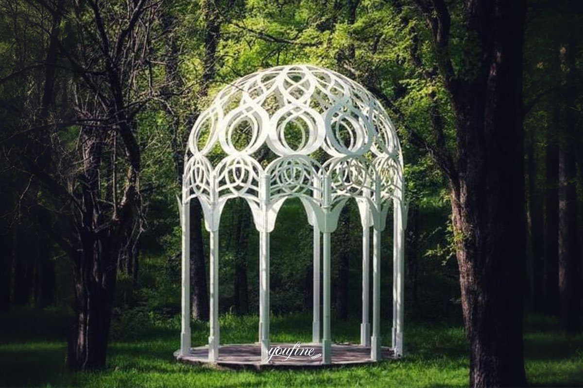 white garden iron gazebo