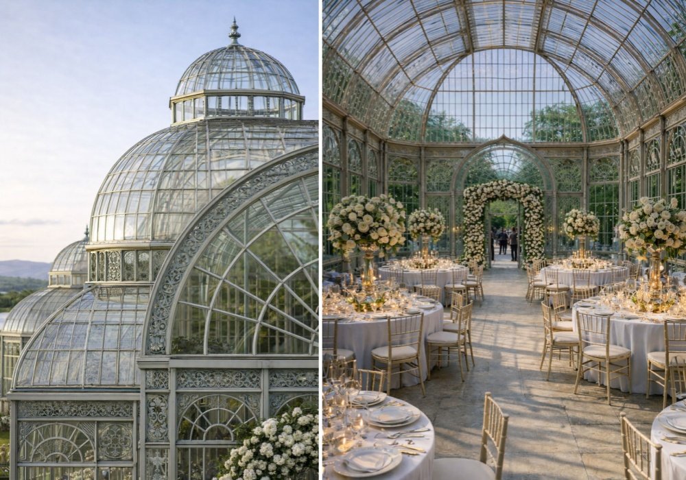 glass conservatory wedding detail