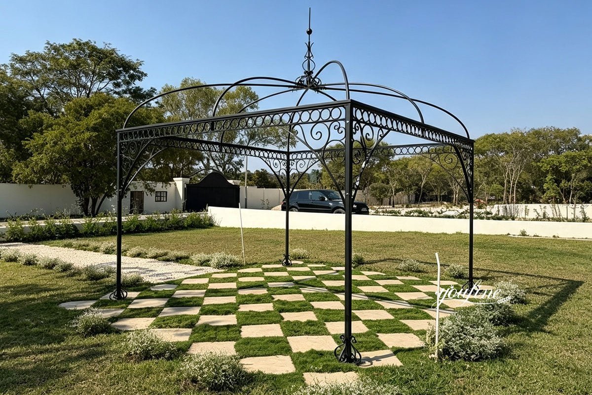 large black metal garden gazebo
