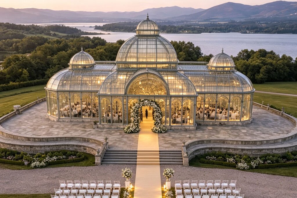 large glass conservatory wedding