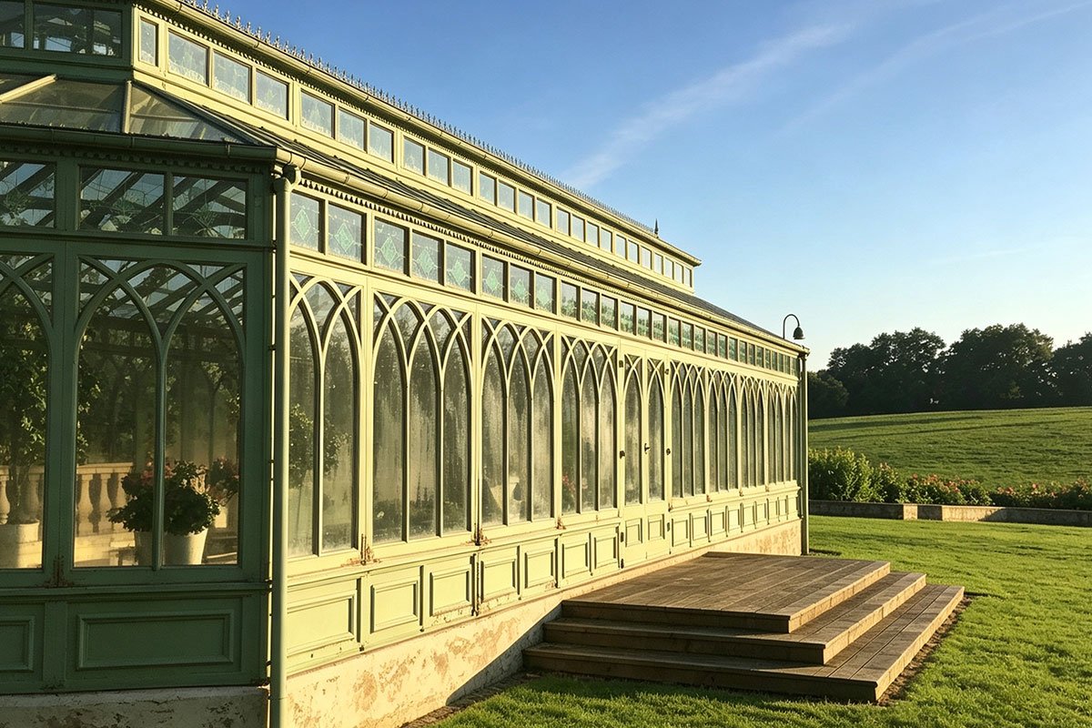 large iron orangery glass house