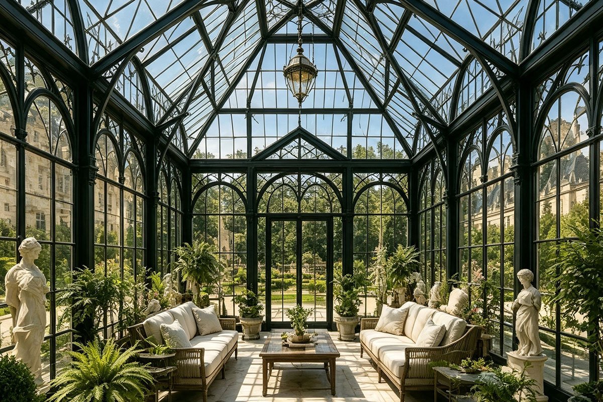 interior of contemporary glass conservatory