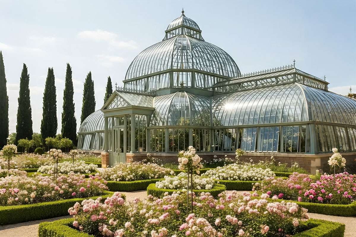 side view of garden glass conservatory