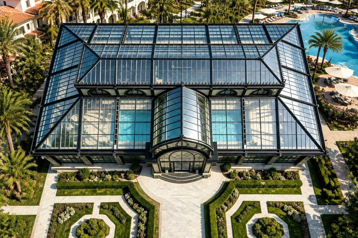 top view of swimming pool conservatory