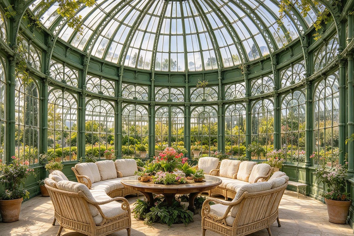 interior of wrought iron garden gazebo