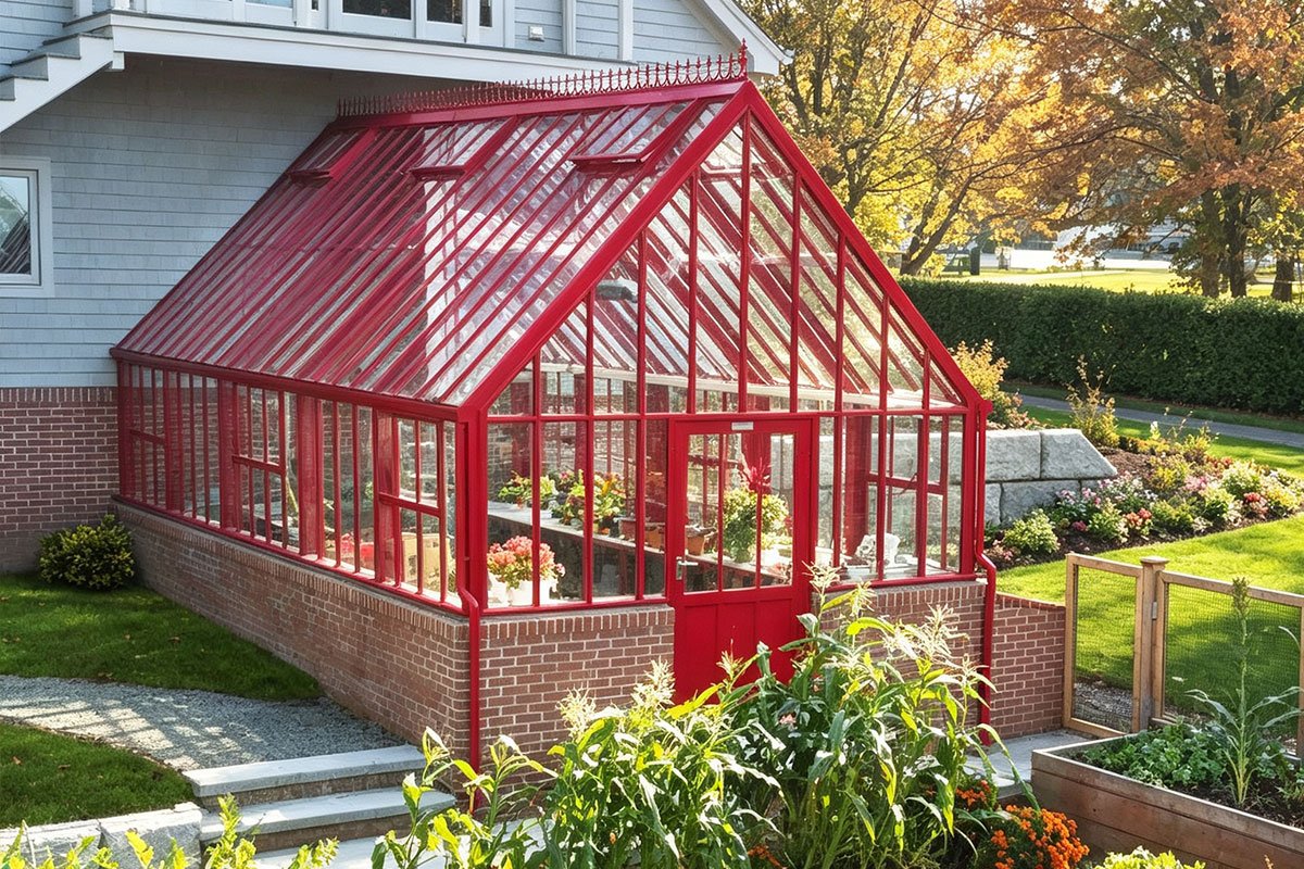 red tall wall greenhouse