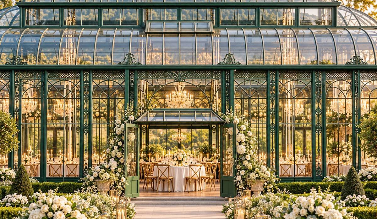 iron glass gazebo wedding